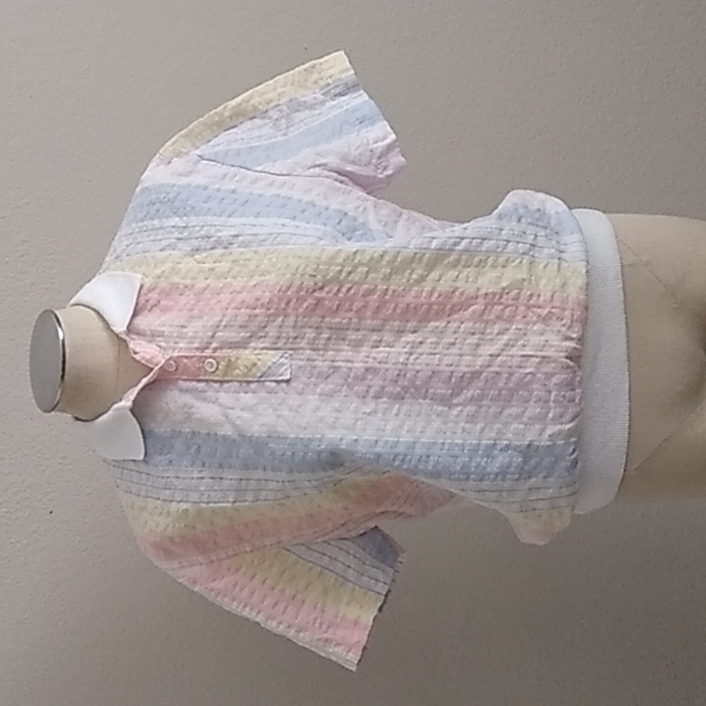 Vtg 80s DAVID PEET seersucker top.szM